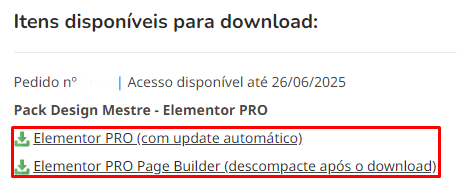 opções de instalação Elementor PRO