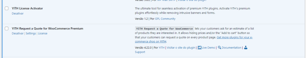 Licença de uso Plugins Yith