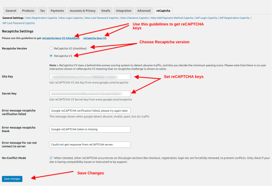 configurar reCaptcha no WooCommerce