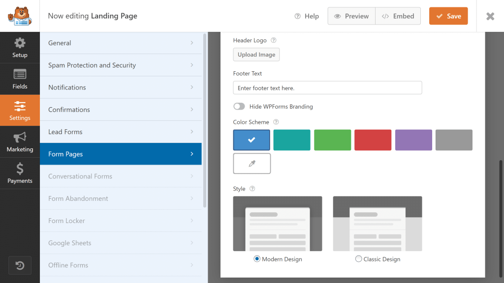 criar landing page com WPForms Form Pages