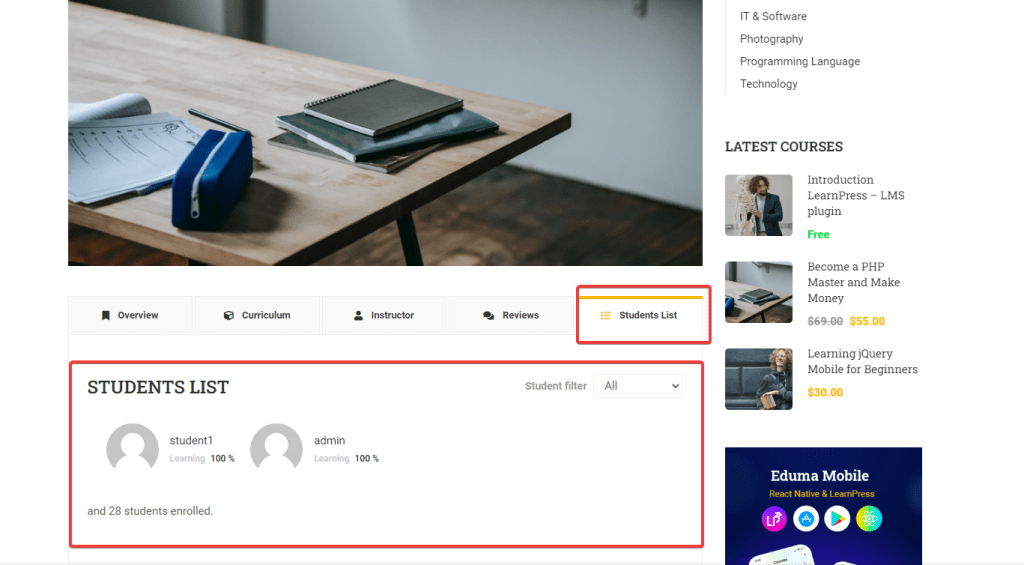 download plugin LearnPress Students List