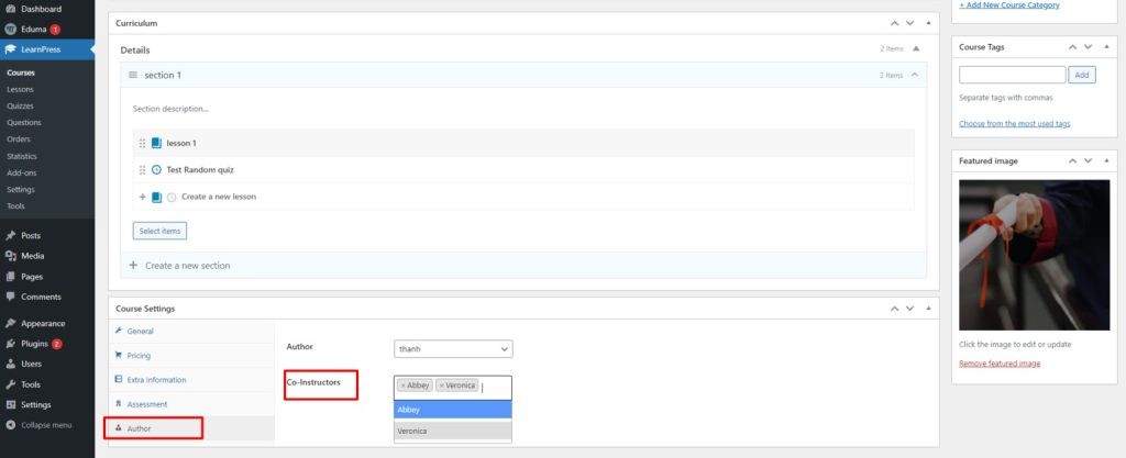 LearnPress - plugin para adicionar co-autor